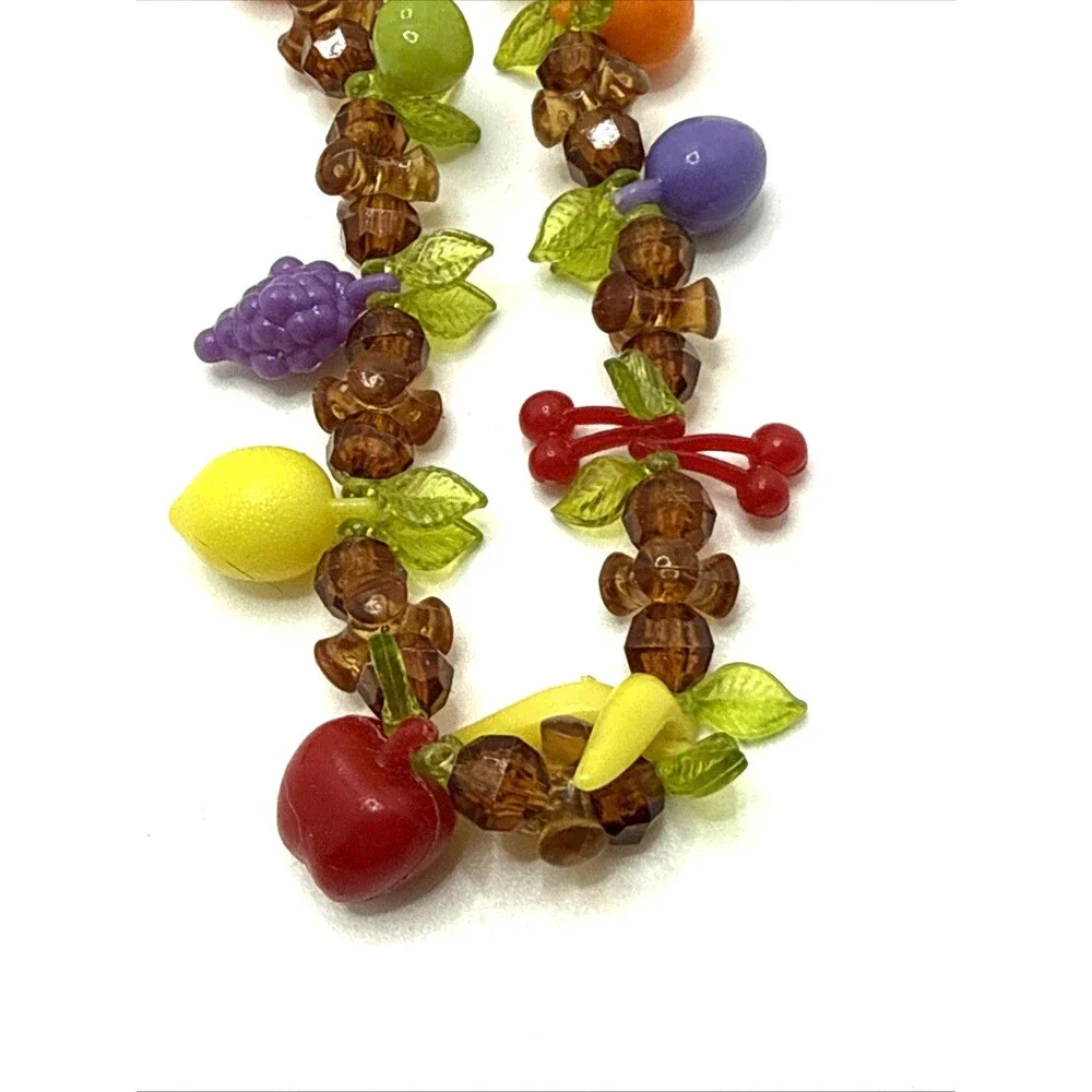 Vintage Fruit Salad Necklace Lucite Grapes Cherries Bananas Lemons Oranges 34